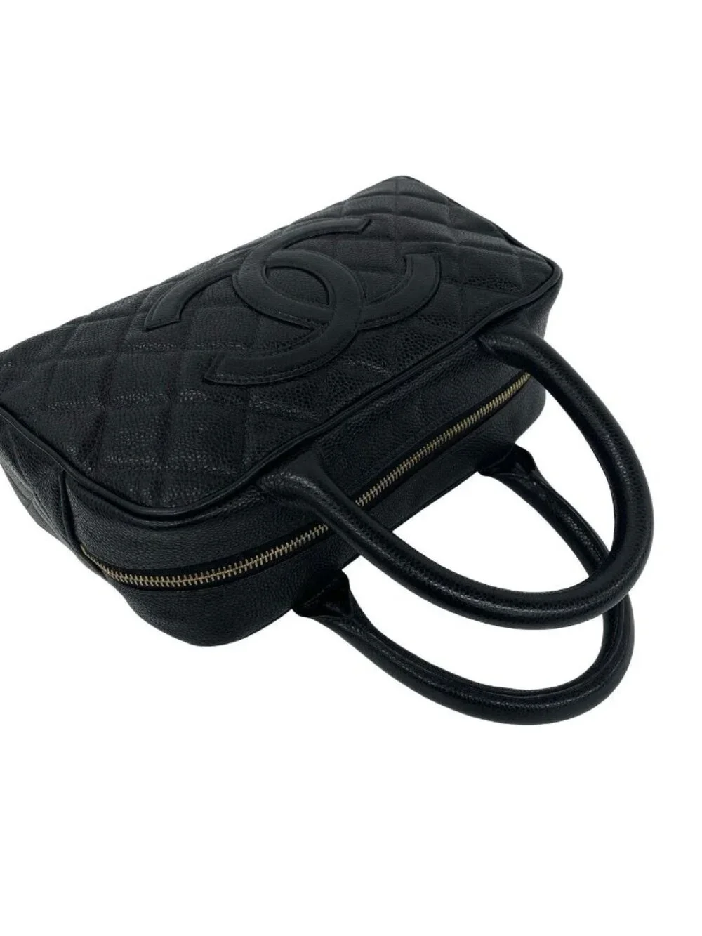 Chanel CC Logo Caviar Leather Mini Boston Bag Black
